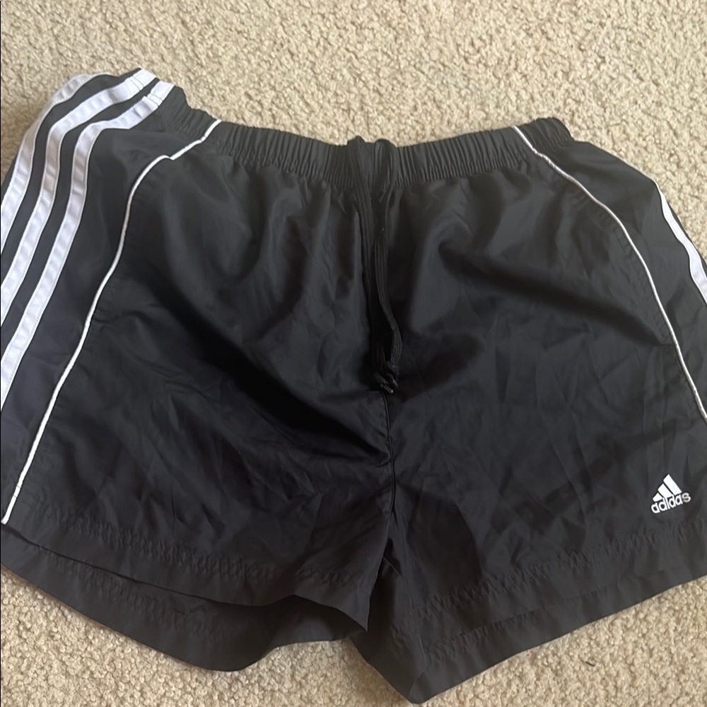 Adidas Black Running Shorts with White Stripes